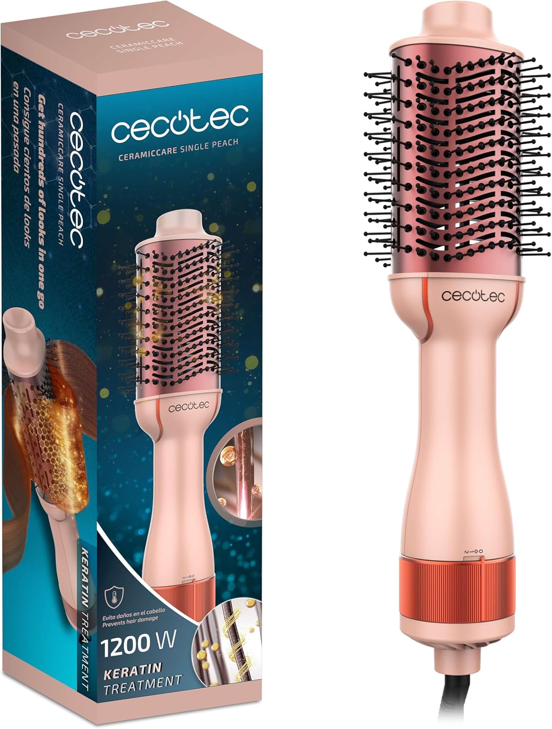 Cecotec - Brosse Volumisante CeramicCare - 1200W, céramique, 3 modes, kératine, huile d'argan
