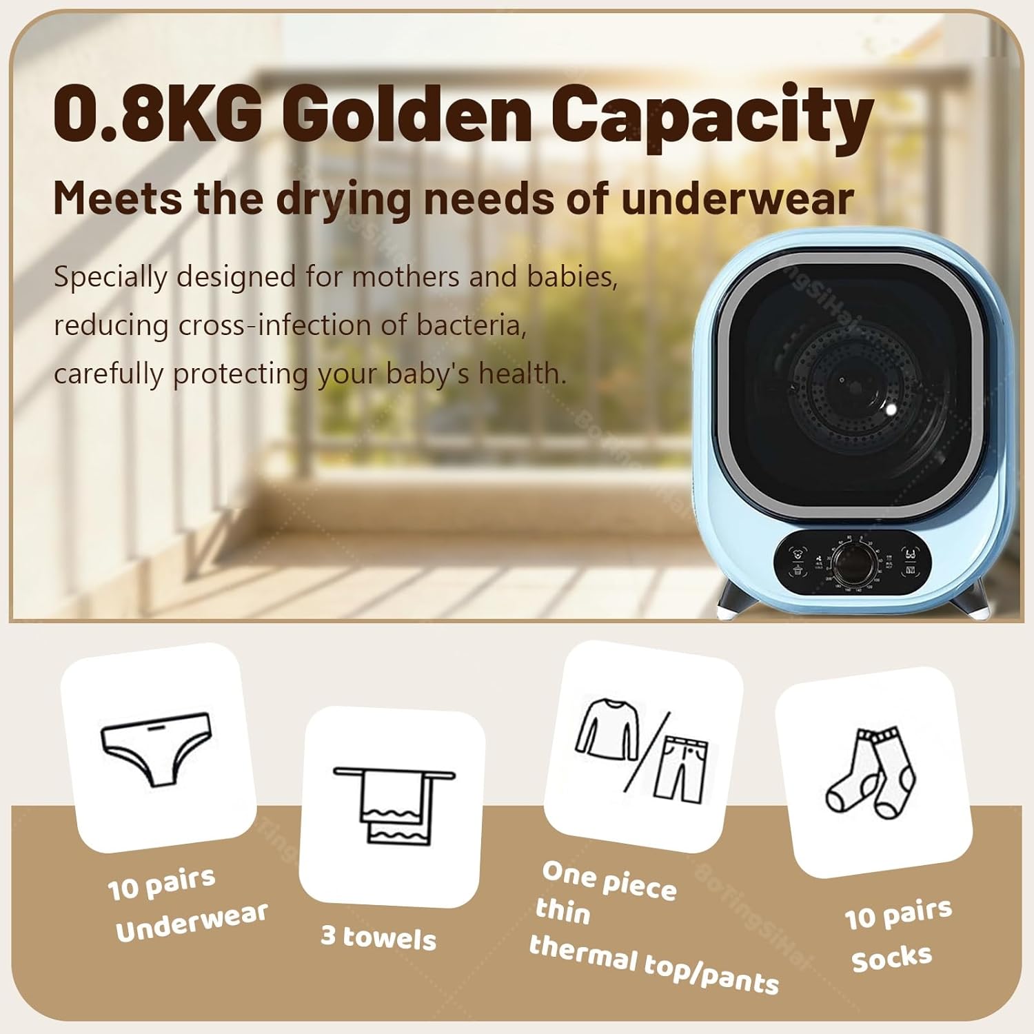 Mini sèche-linge portable - capacité compacte - cuve inox - installation comptoir/murale