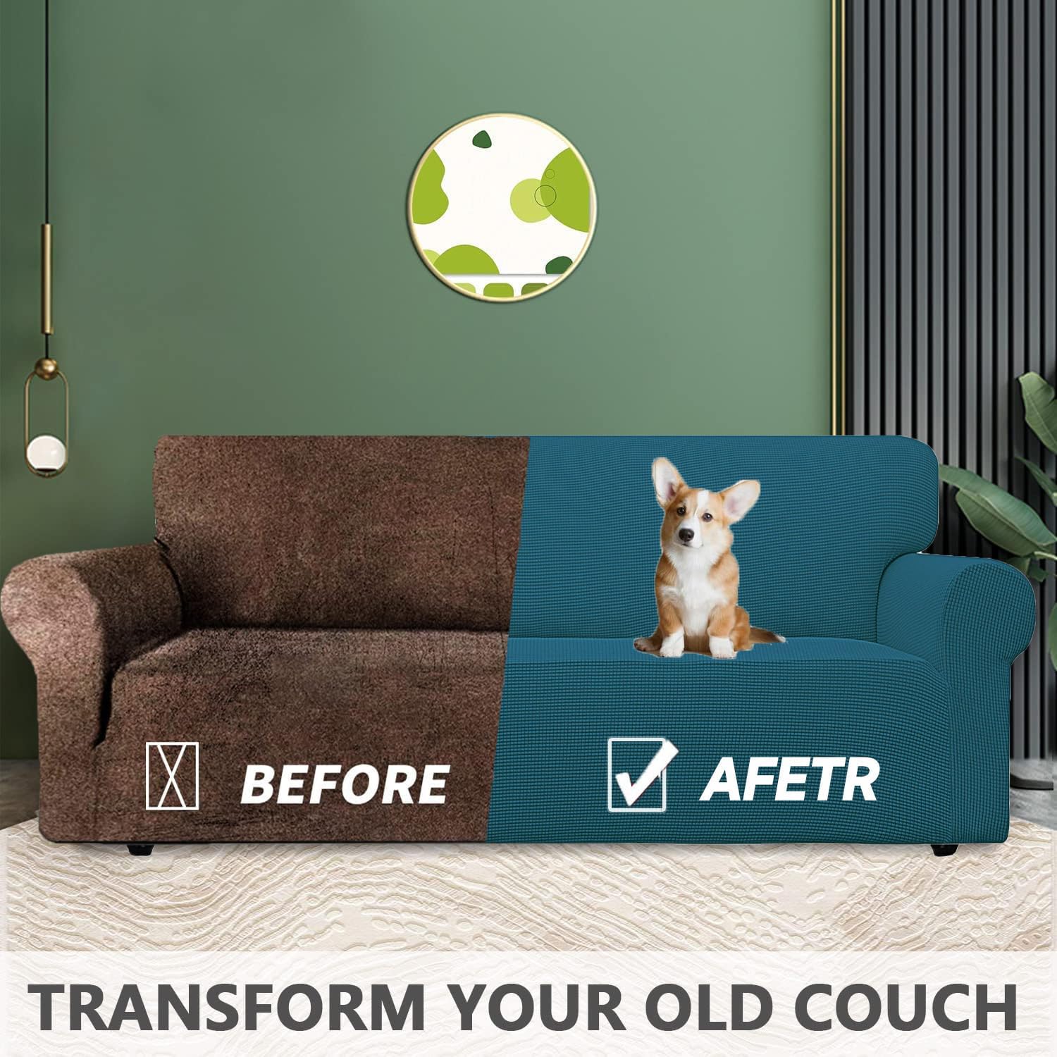 Housse canapé 1 place - extensible accoudoirs - vert foncé - antidérapante antisallissure