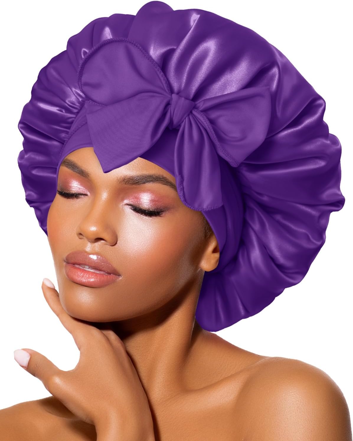 BONNET QUEEN - Bonnet Satin Nuit Réglable Cheveux Bouclés - Taille M