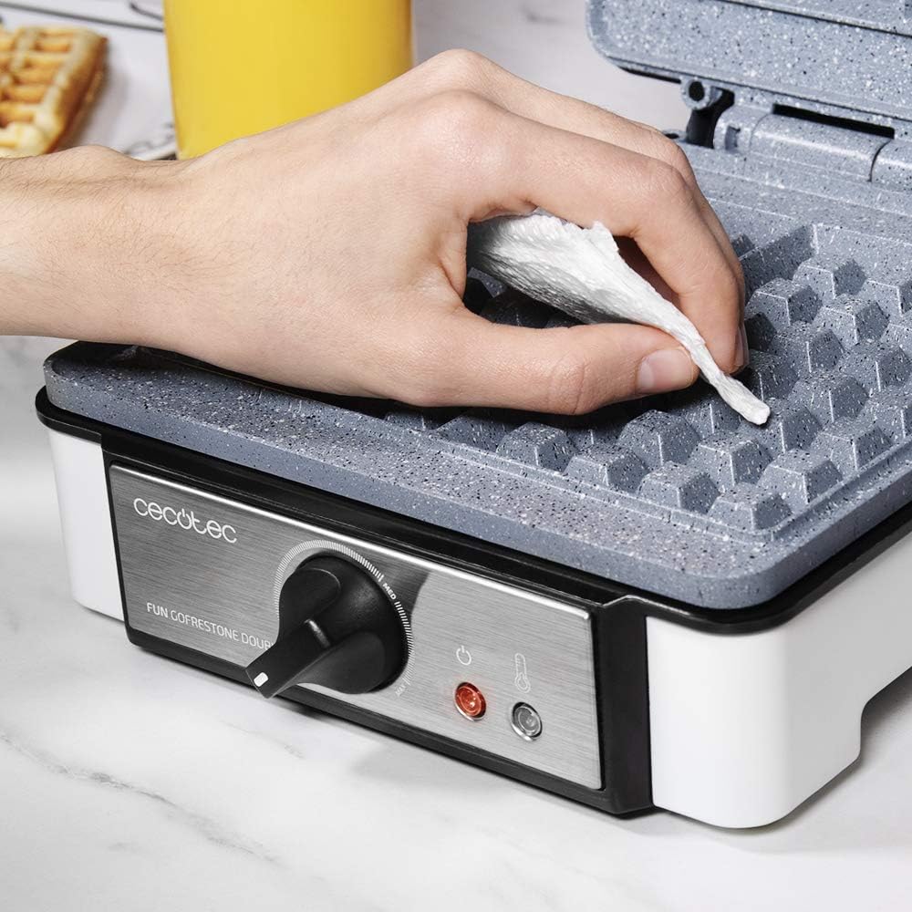 Cecotec - Fun Gofrestone Double - grand format - 1200W, revêtement antiadhérent, thermostat réglable