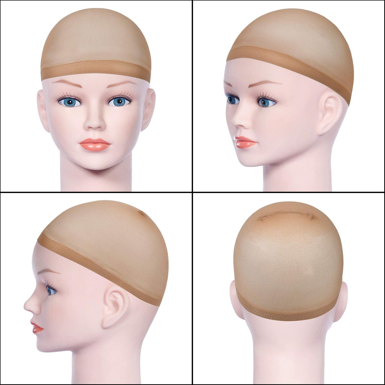 URAQT - Bonnet de perruque nylon, lot de 4, nude et noir, unisexe