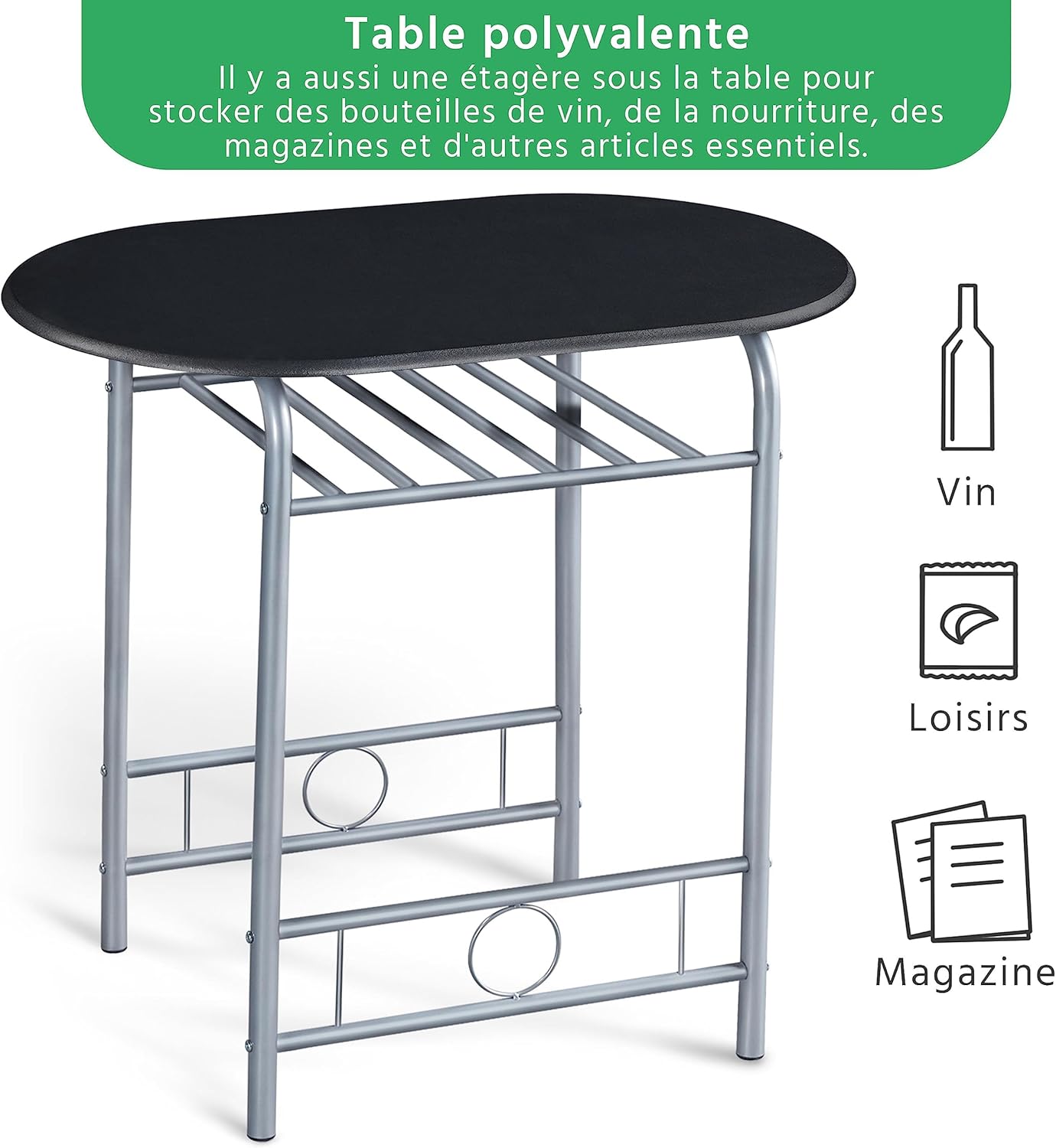 Yaheetech - Ensemble table et 2 chaises, porte-bouteilles, compact, noir
