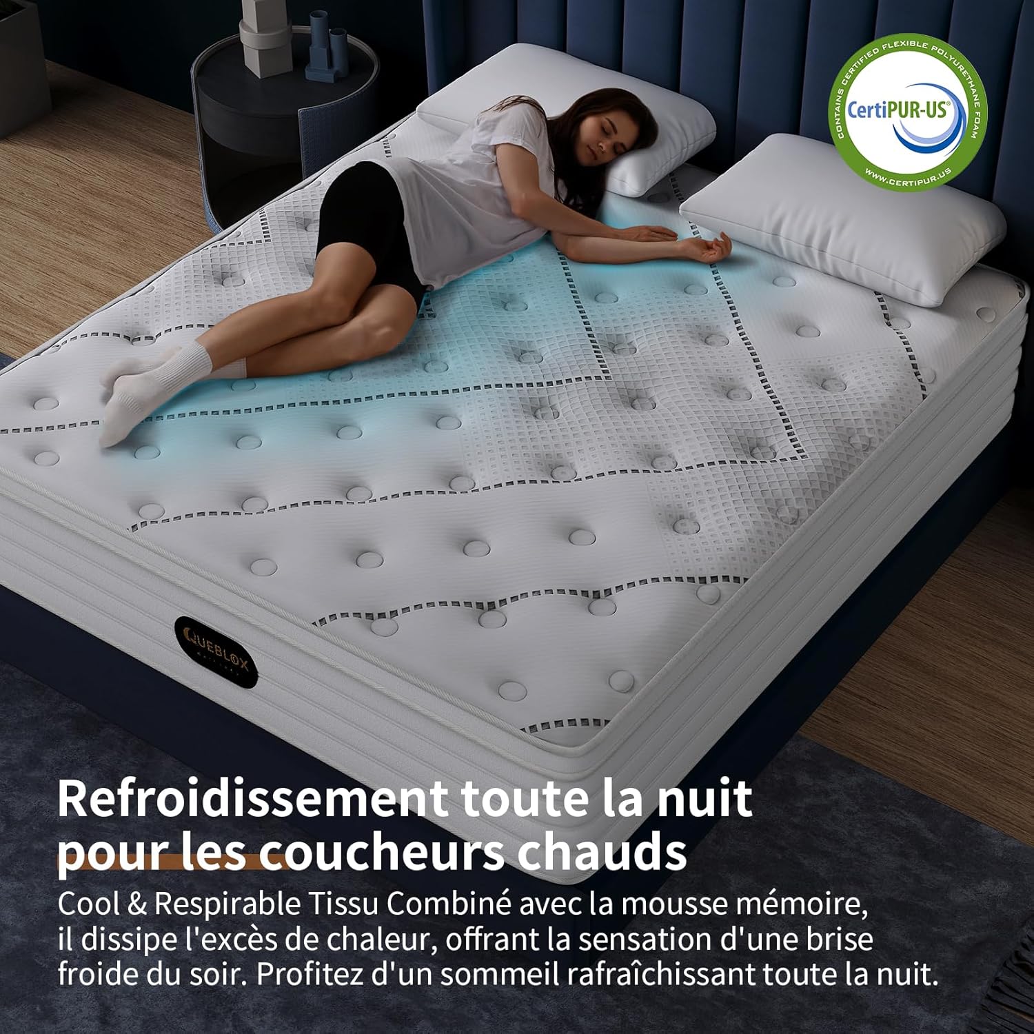 Matelas - 7 zones, 180x200x28cm, ressorts ensachés, fermeté moyenne