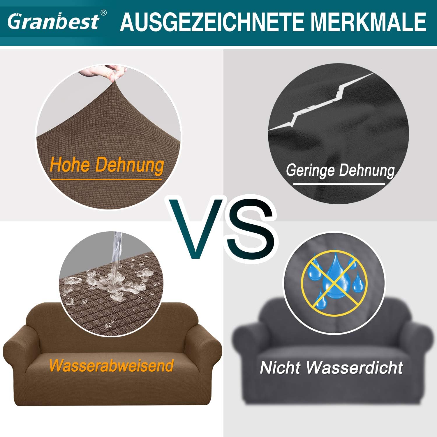 Granbest - housse canapé stretch imperméable 3 places - spandex, mousse antidérapante