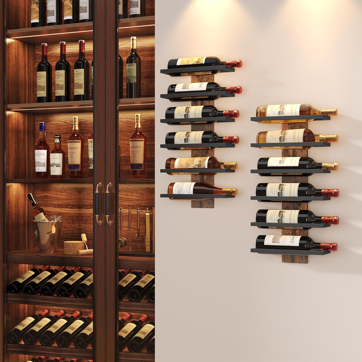 FAVOOSTY - étagère à vin murale - 6 niveaux métal - rangement bouteilles compact élégant