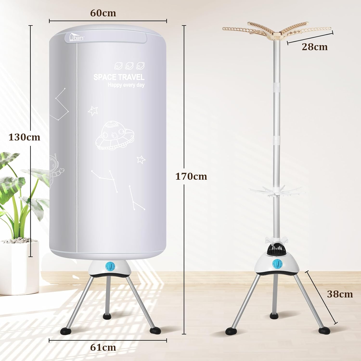 Sèche-linge électrique - 170cm - pompe à chaleur 1000W, 2 couches, minuterie