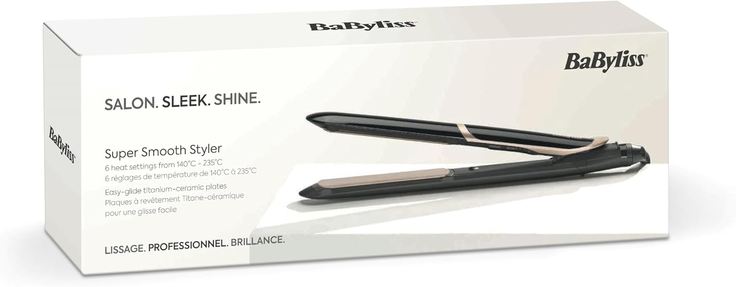 BaByliss – Lisseur Super Smooth – plaques céramique, ionique, chauffe rapide, temp. 140-235°C, ST393E