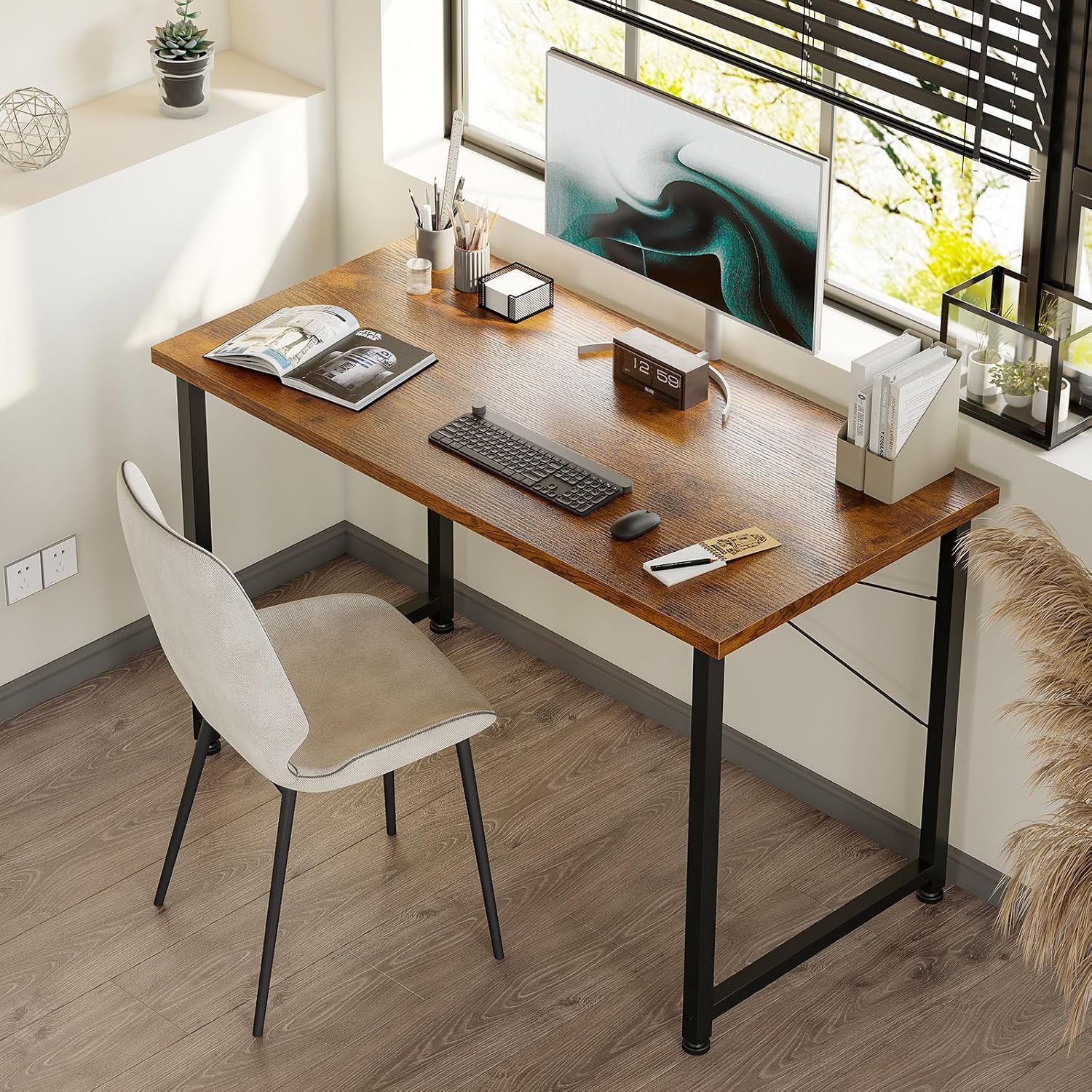 ODK - Bureau d’ordinateur série étude - 100x48cm - compact et marron