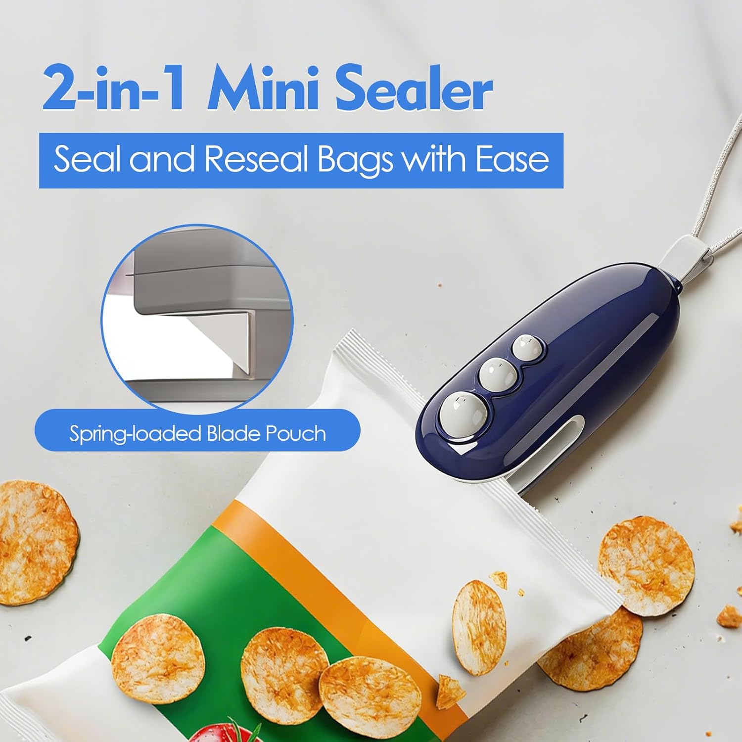 Mini scelleuse de sacs - portable, rechargeable, cutter, aimant, 10x4cm