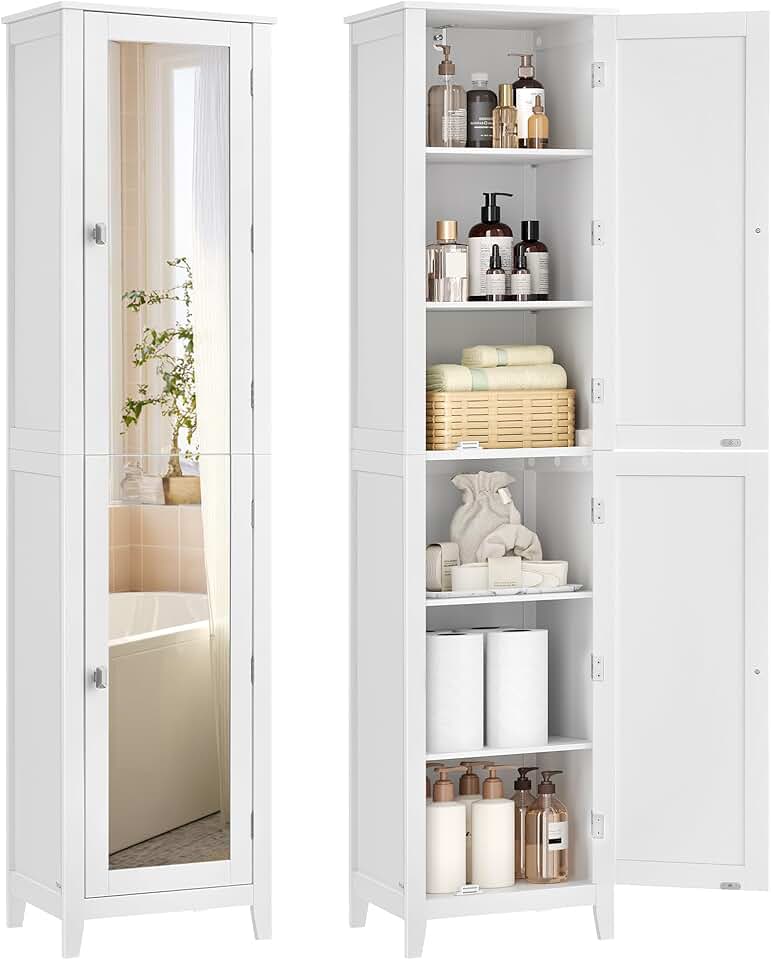 VASAGLE - Armoire salle de bain, miroir, étagères, 30x40x160cm BBC764WH01