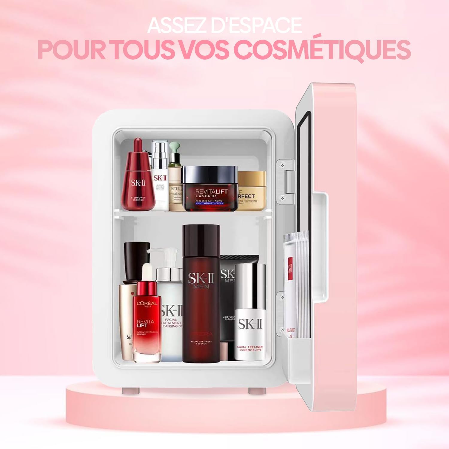 Olvy - Mini Réfrigérateur 4L - miroir LED, portable, rose