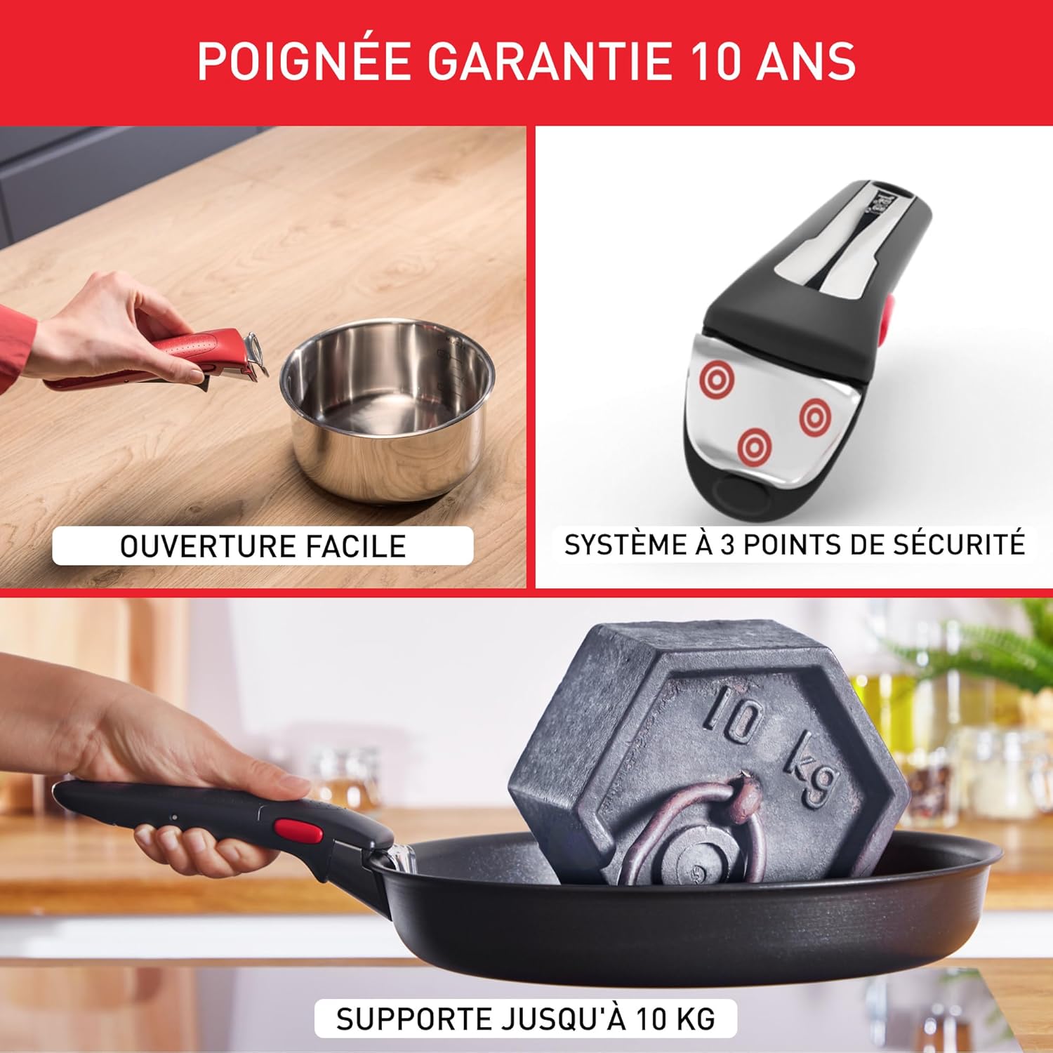 Tefal - Ingenio Emotion - 22/24/28cm - inox, poignée amovible, induction, L8968445