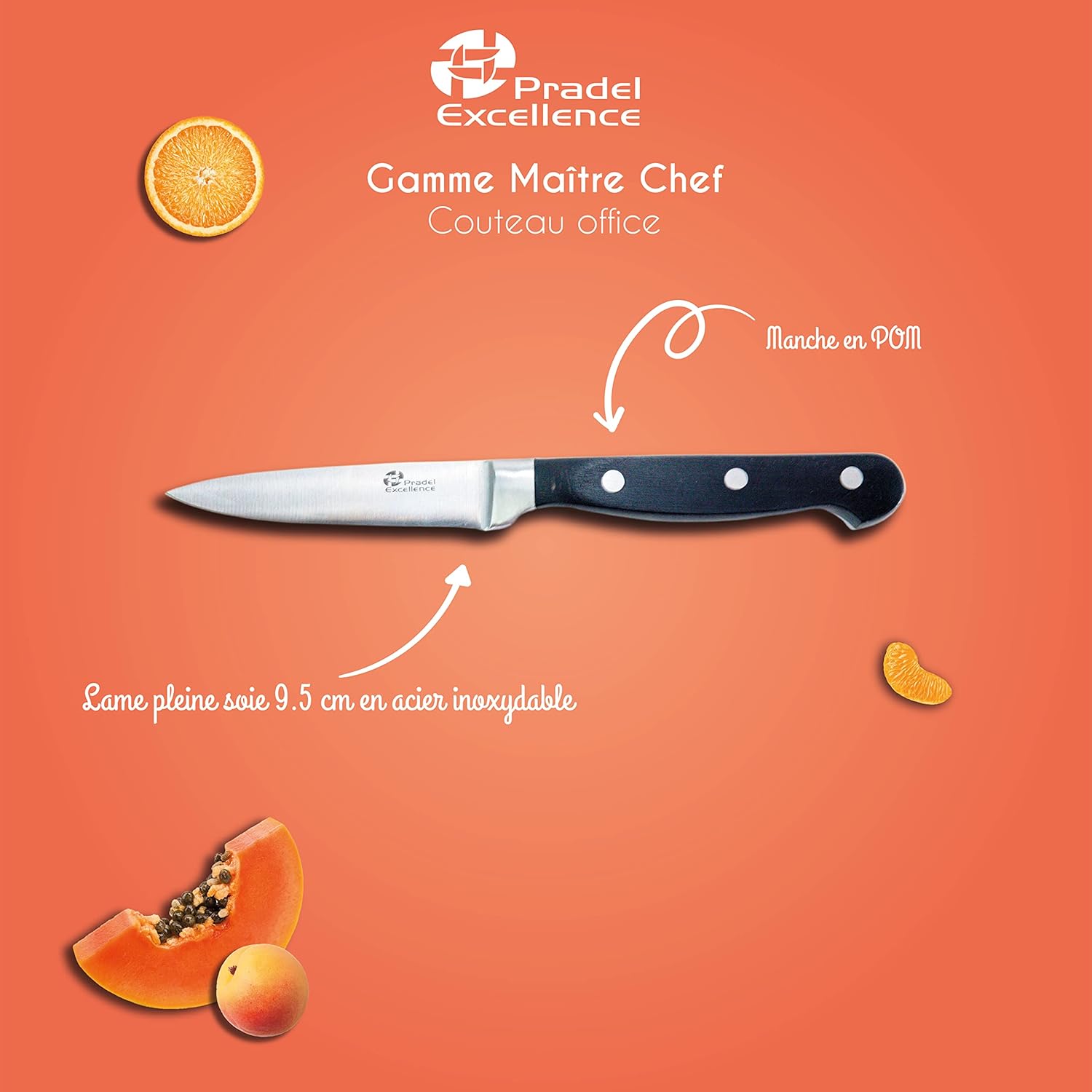 Pradel - Maître Chef - 21,5 cm - Couteau office inox, manche POM, lame 9,5 cm