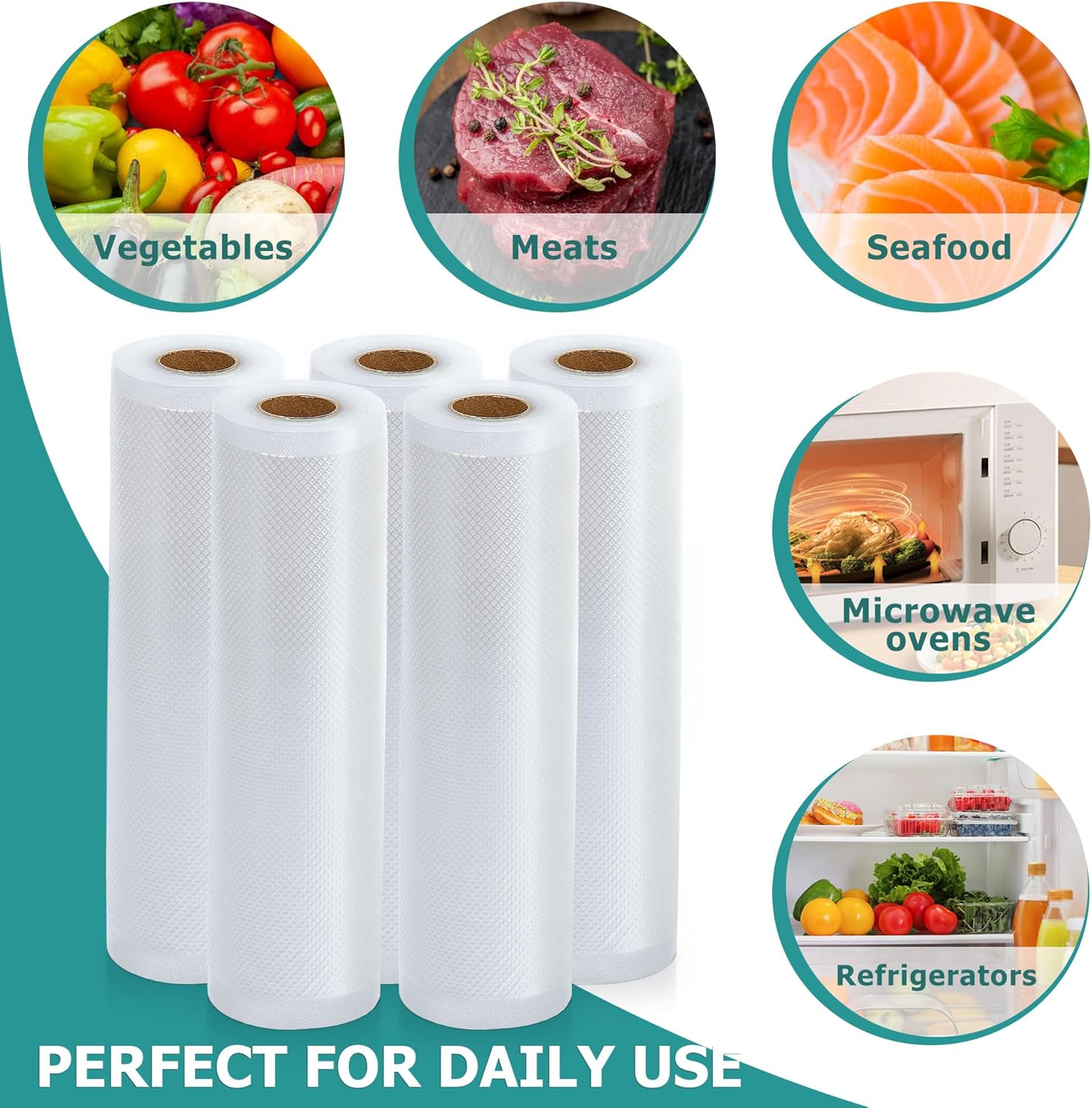YISH - rouleaux sous vide alimentaire - 28x300cm - sans BPA, 5 pièces