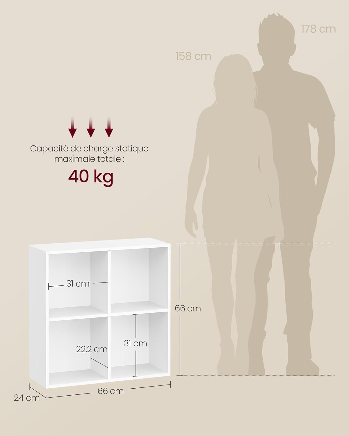 VASAGLE - bibliothèque cubique 4 compartiments - blanc - LBC476W01