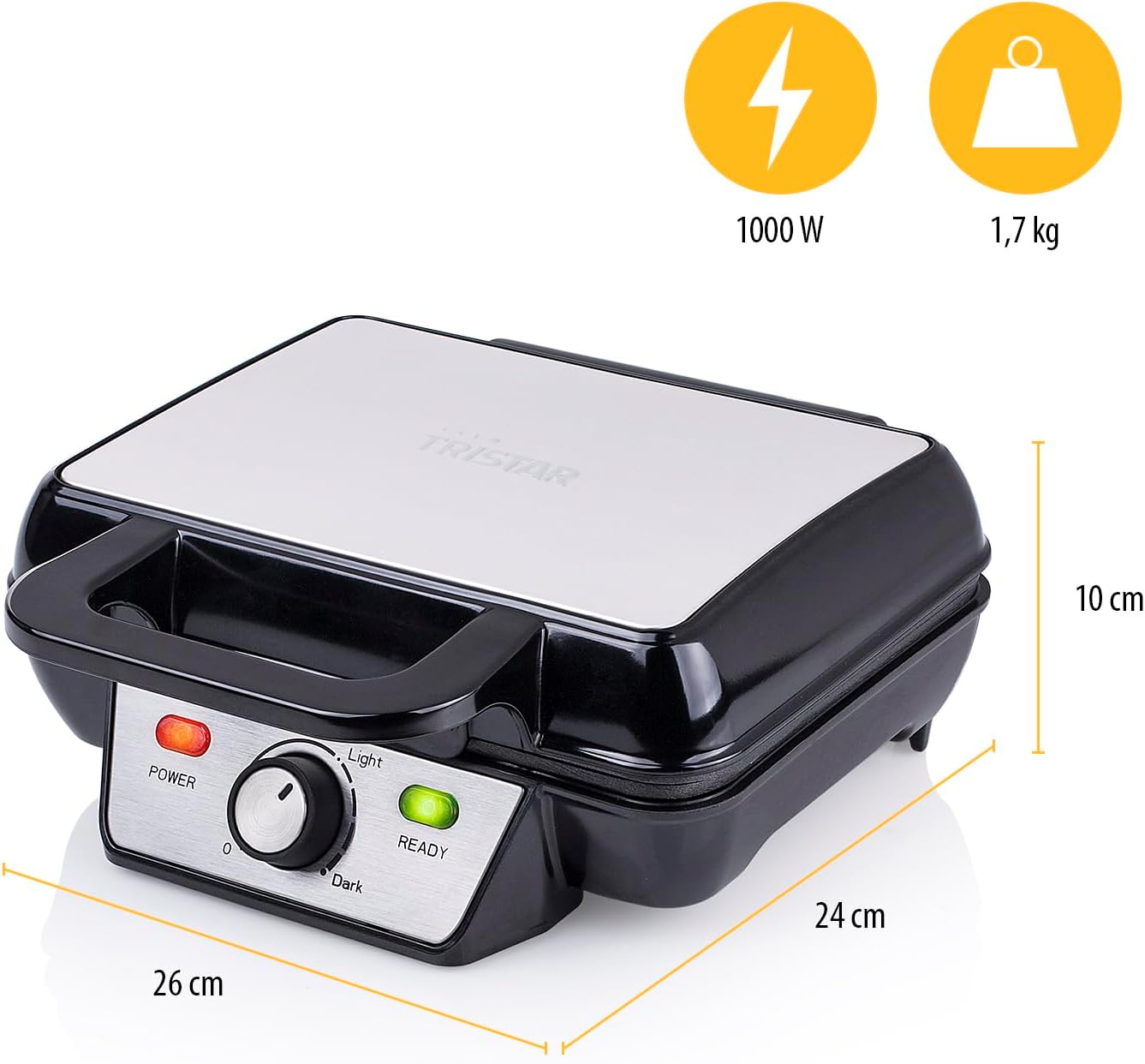 Tristar - gaufrier série WF - 2 plaques, 1000W, acier inoxydable - WF-2195