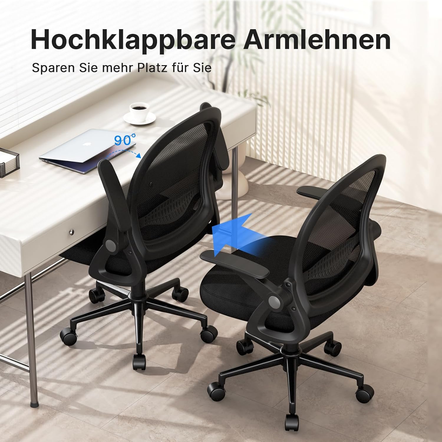 Naspaluro - chaise de bureau ergonomique - accoudoirs rabattables, maille respirante, hauteur réglable, pivotante 360°