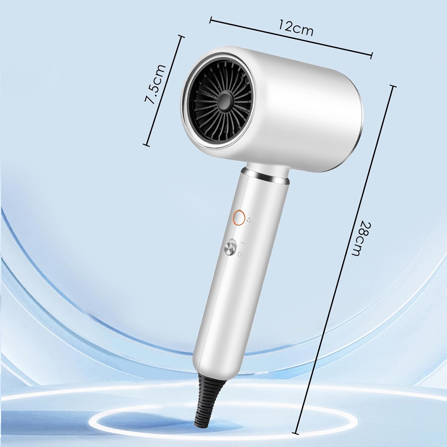 Sèche-cheveux ionique professionnel - 2200W - 4 modes, diffuseur, protection surchauffe, blanc