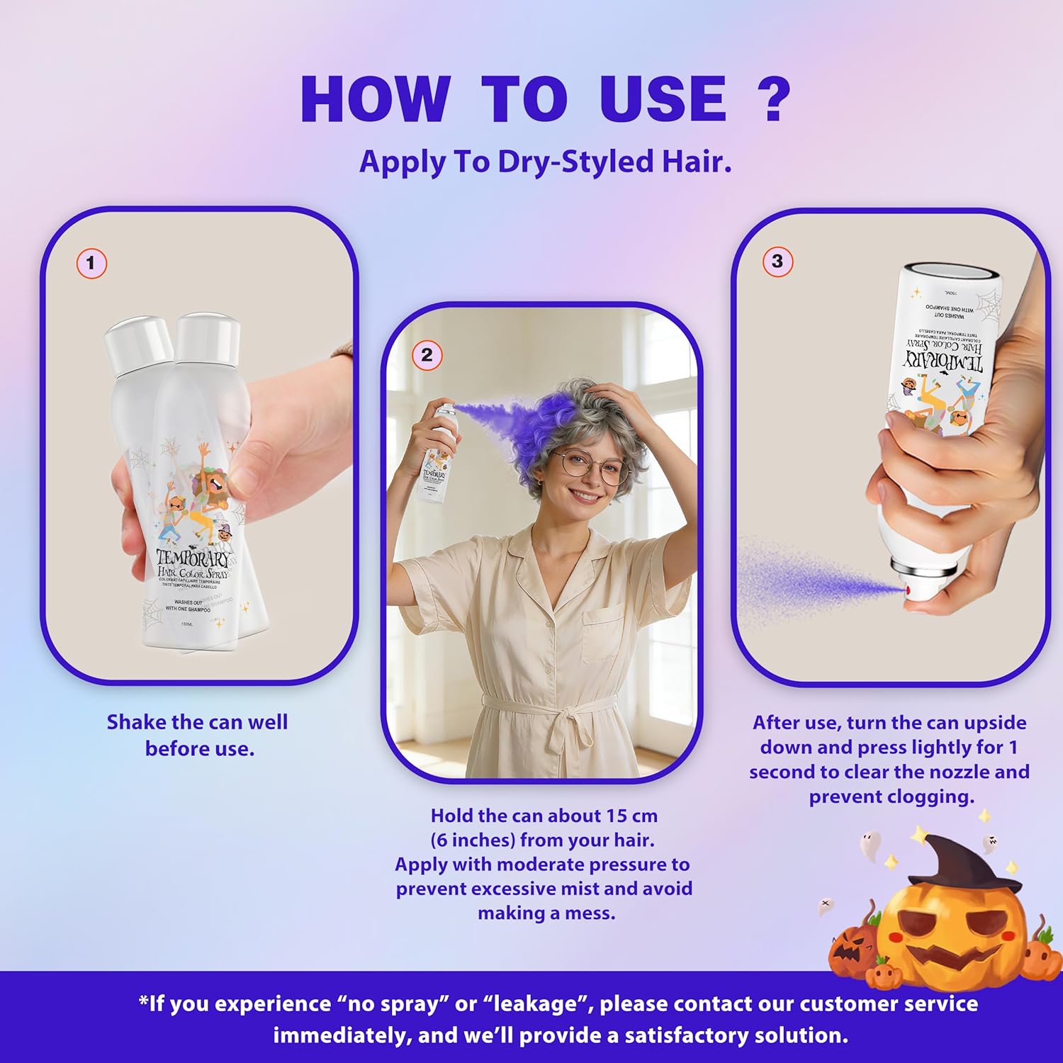 Spray coloration capillaire temporaire - violet - usage unique - lavable