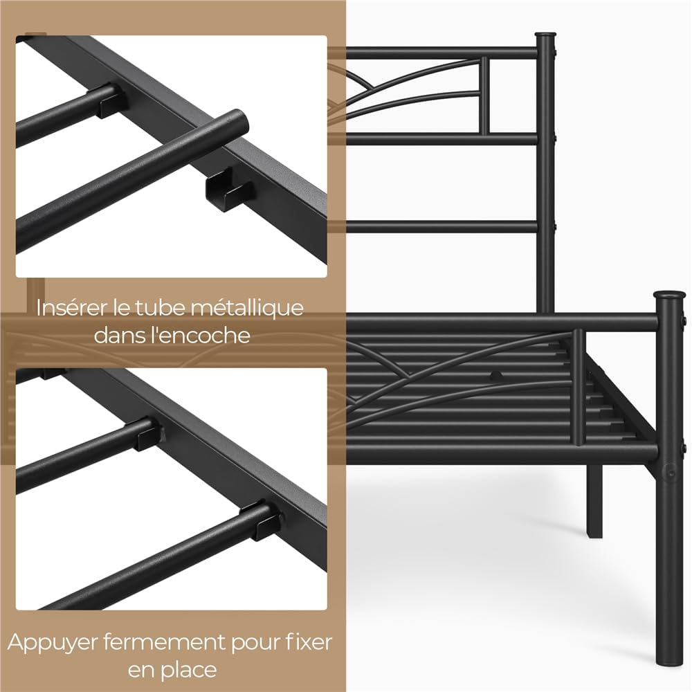 Yaheetech - lit simple métal - 90x200cm - montage facile, compact