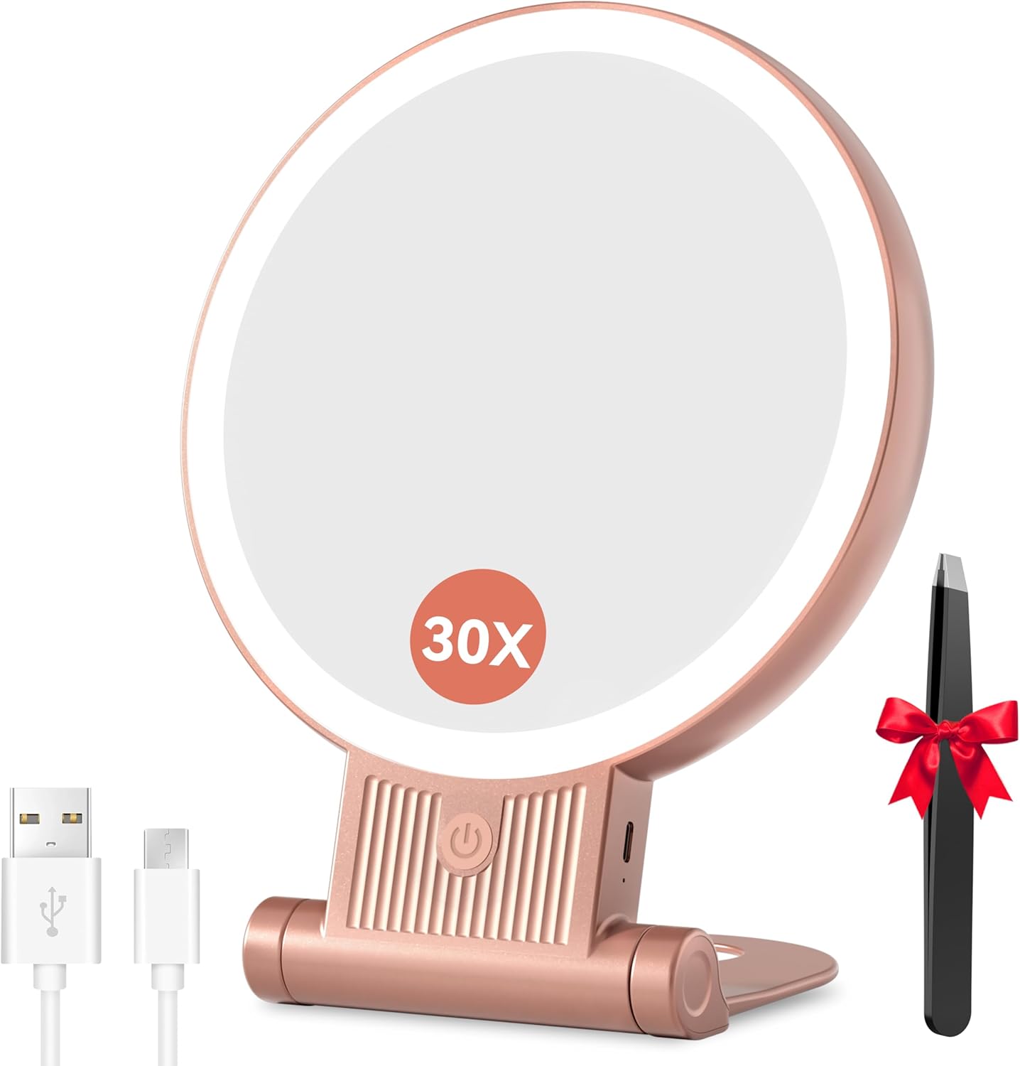 Auxmir - Miroir maquillage double face 30X/1X, LED, 2000mAh, pliable, portable