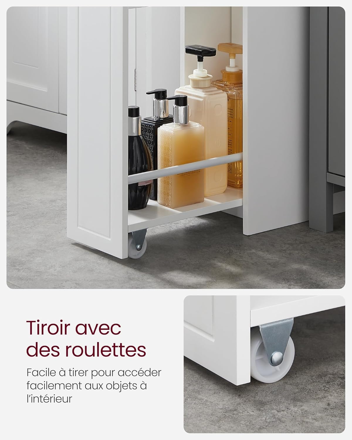 VASAGLE - petit meuble salle de bains, étroit, rangements, blanc, BBC847P31