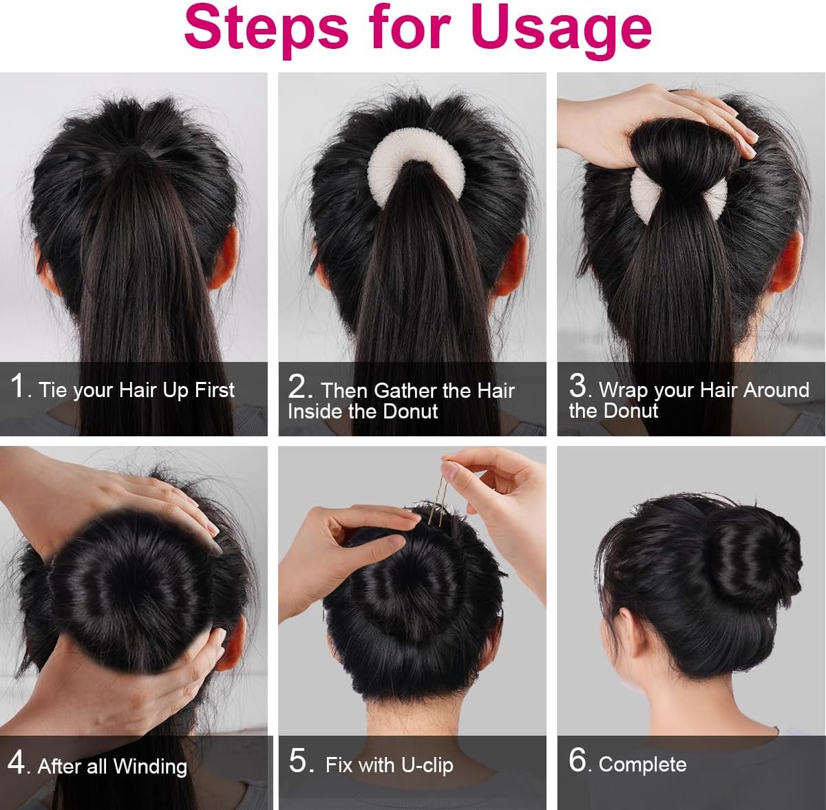 URAQT - machine à chignons donuts - 6+8cm - 4 donuts, 30 épingles, jaune crème