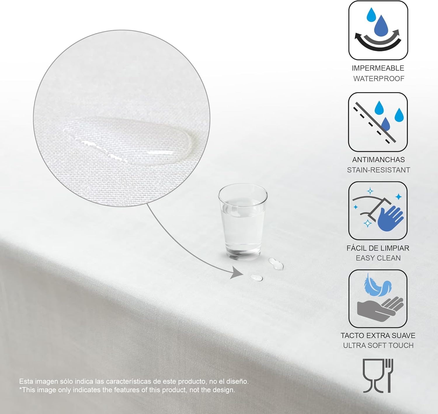 Nappe en toile cirée rectangulaire - 180x140 cm - imperméable, anti-taches, facile d'entretien, Circle Gris