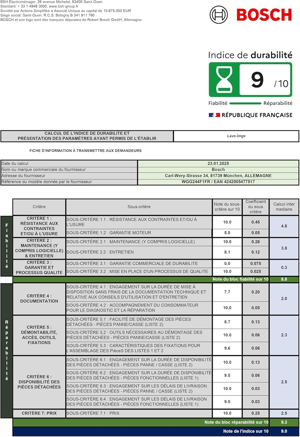 Bosch - Série 6 - lave-linge 9 kg, 1400 trs/min, blanc - WGG244F1FR
