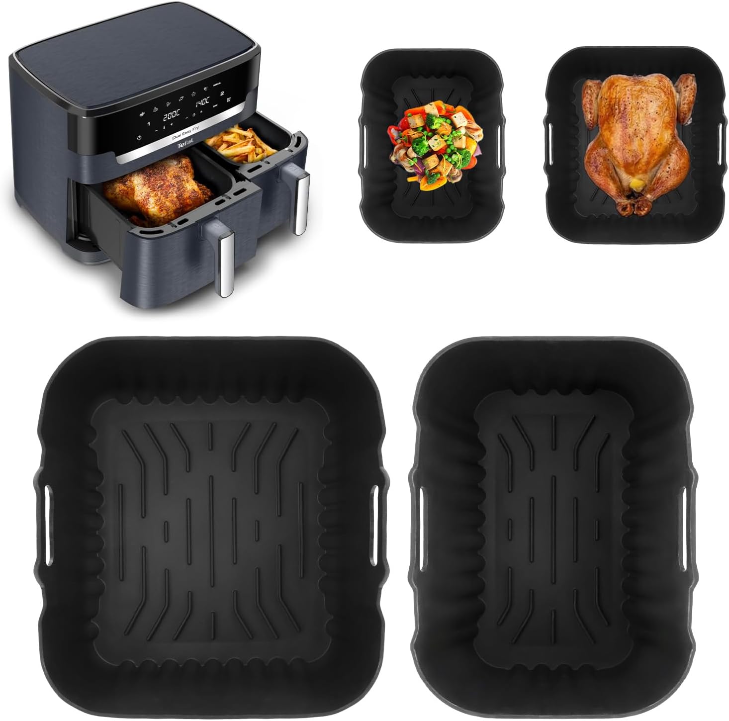 Moule silicone friteuse - grande capacité 11L, 2 compartiments, réutilisable, pour Tefal/Moulinex EZ942BF0/EY942BE0