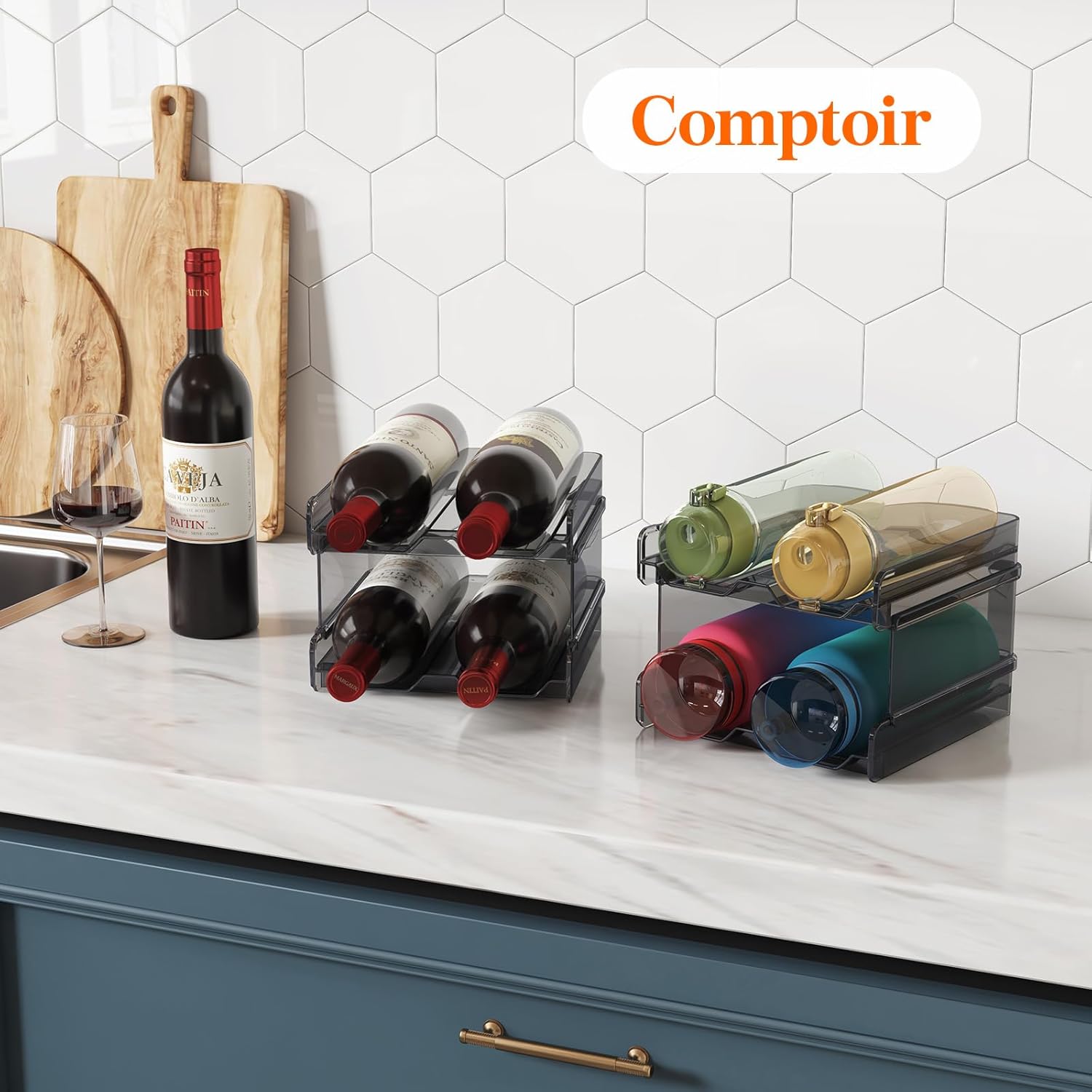 Lifewit - Casier à vin empilable - 4 bouteilles - plastique noir