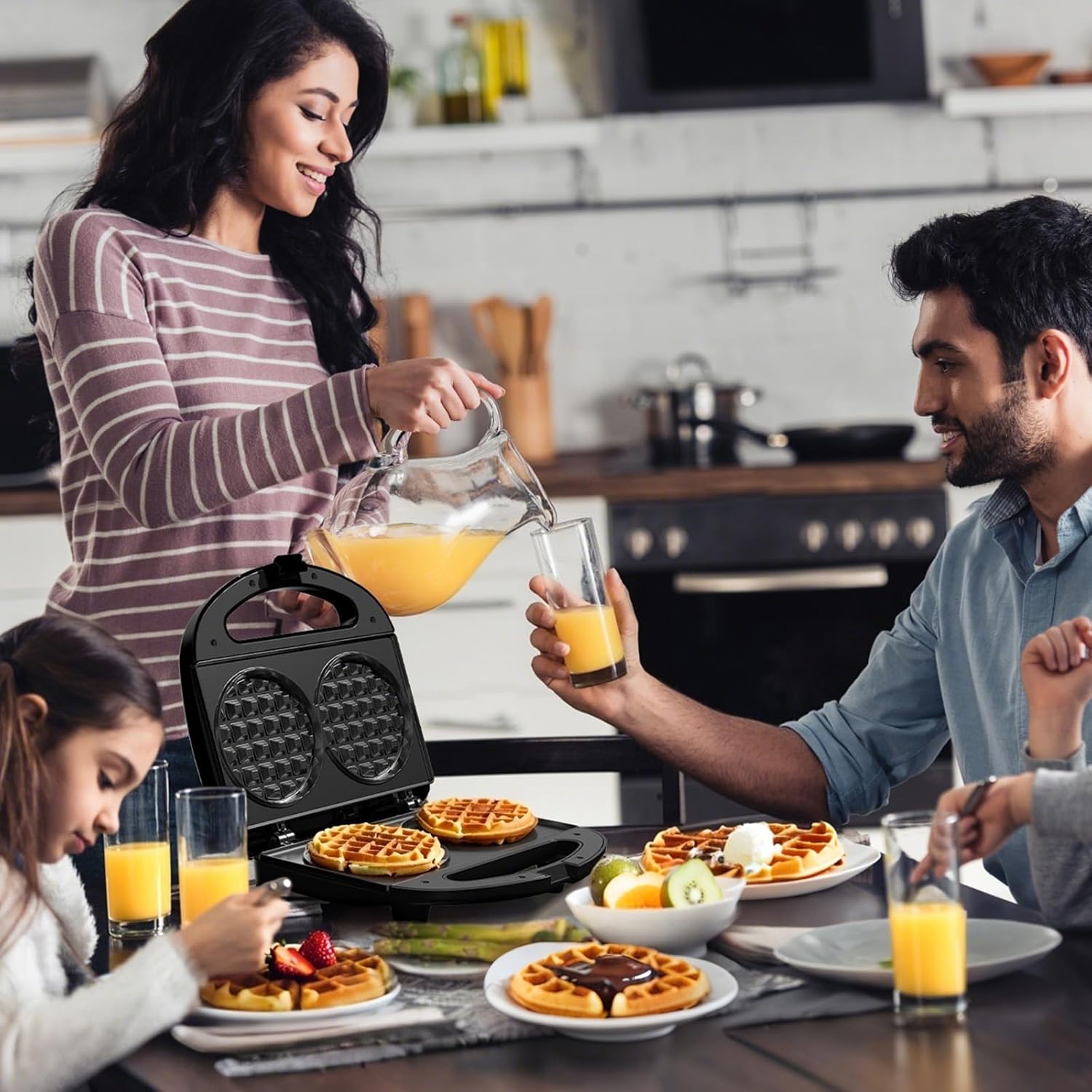 YASHE - Mini Gaufrier Double - rond fonte antiadhésif - contrôle temp - YASHE