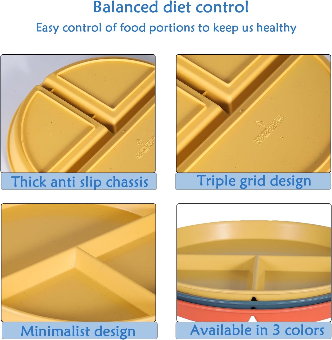Assiettes divisées - set 3pcs - 22,5cm - incassable, réutilisables, contrôle portions