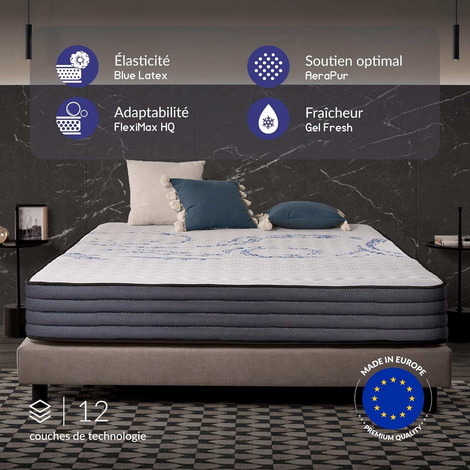 NATURALEX - PerfectSleep - 140x200 cm - Mousse mémoire, latex, 7 zones, double face