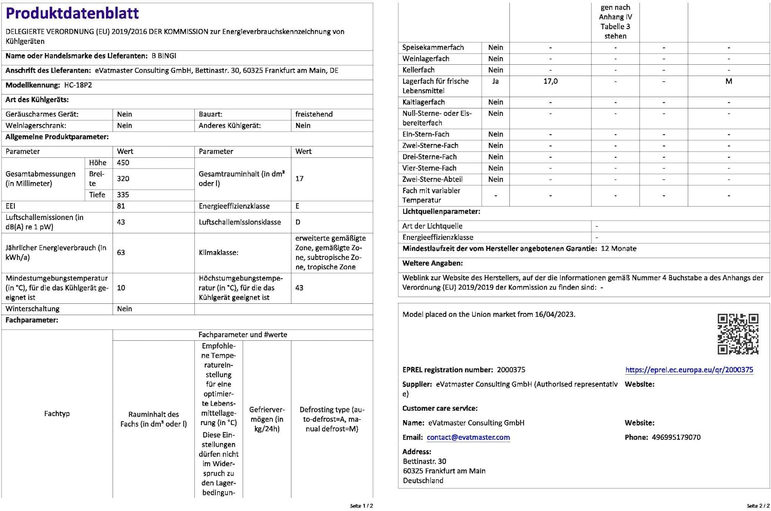 BINGI - glacière électrique 18L - rapide, -18°C, 12V/24V/220V