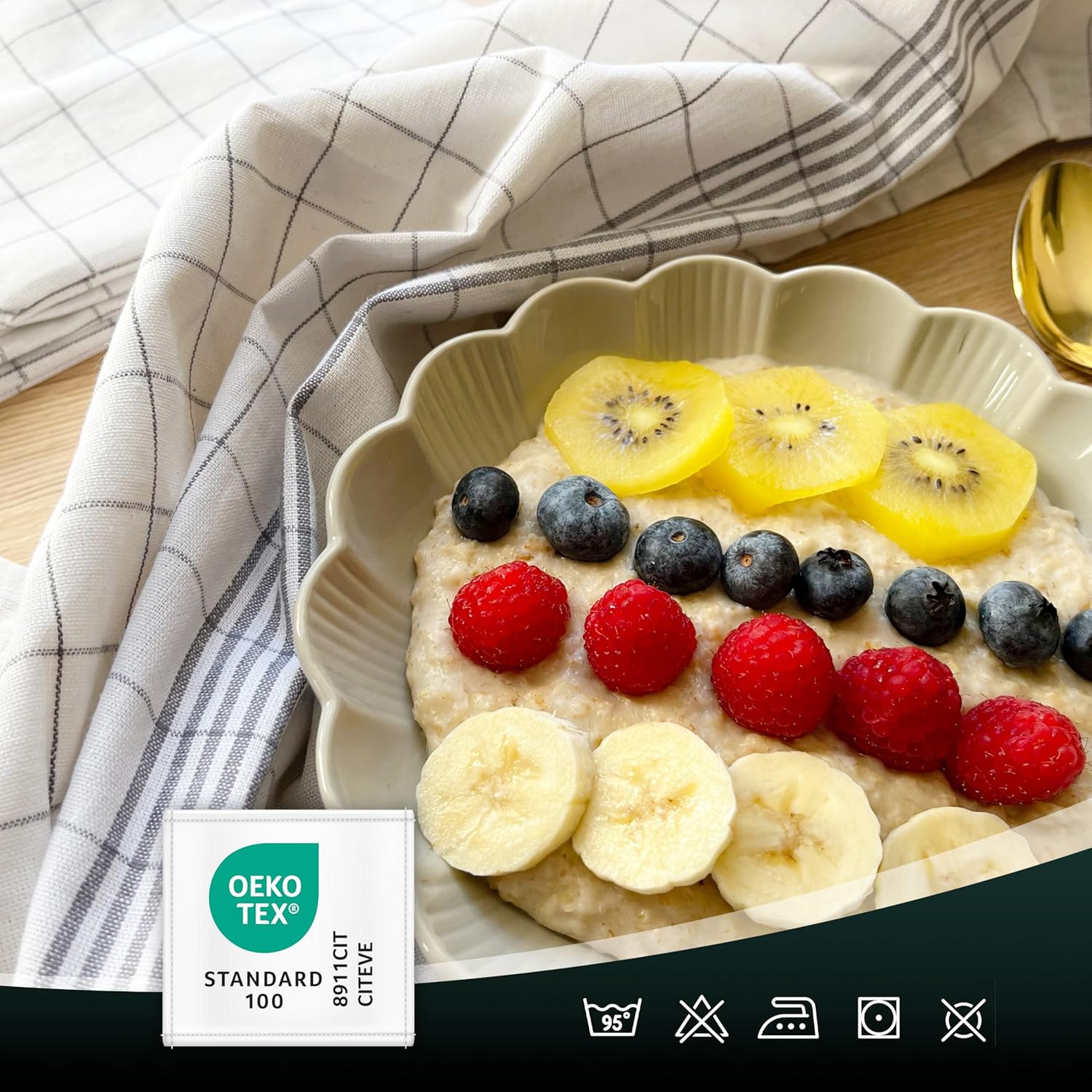 ZOLLNER - Set de torchons - 50x70 cm - 100% coton, gris