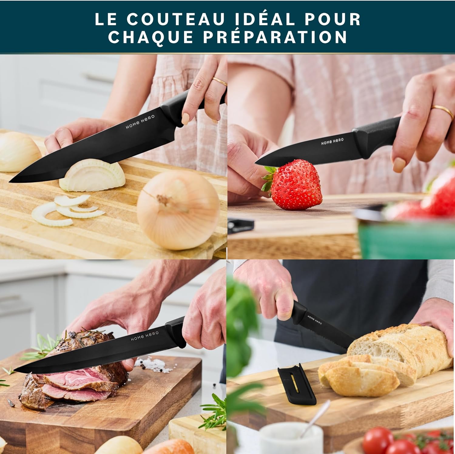 Home Hero - Set couteaux cuisine pro inox, 11 pcs, aiguiseur inclus