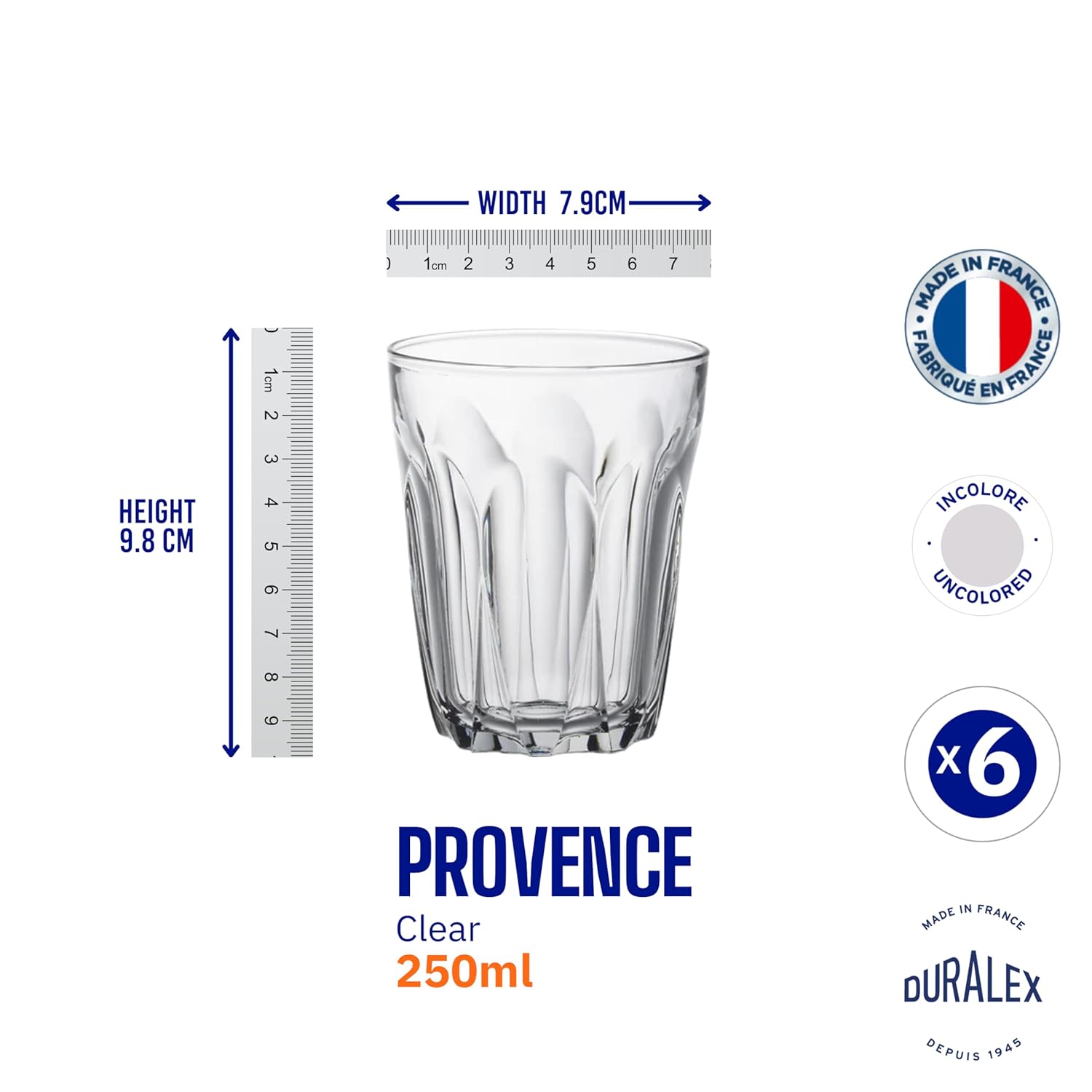 Duralex - Provence 6 verres 25cl transparents résistants 511840V44