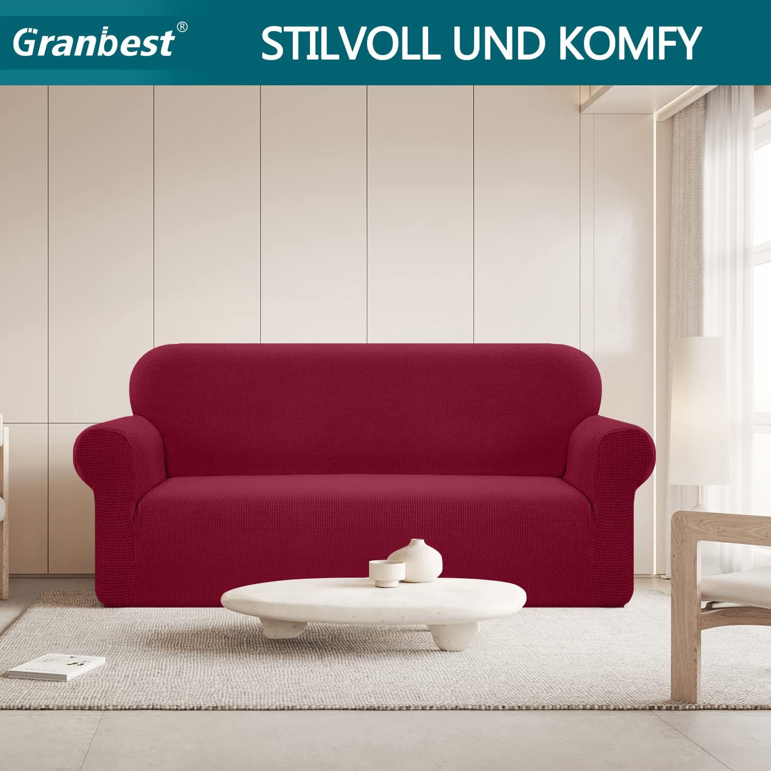 Granbest - housse canapé stretch 3 places - imperméable, antidérapante, bordeaux