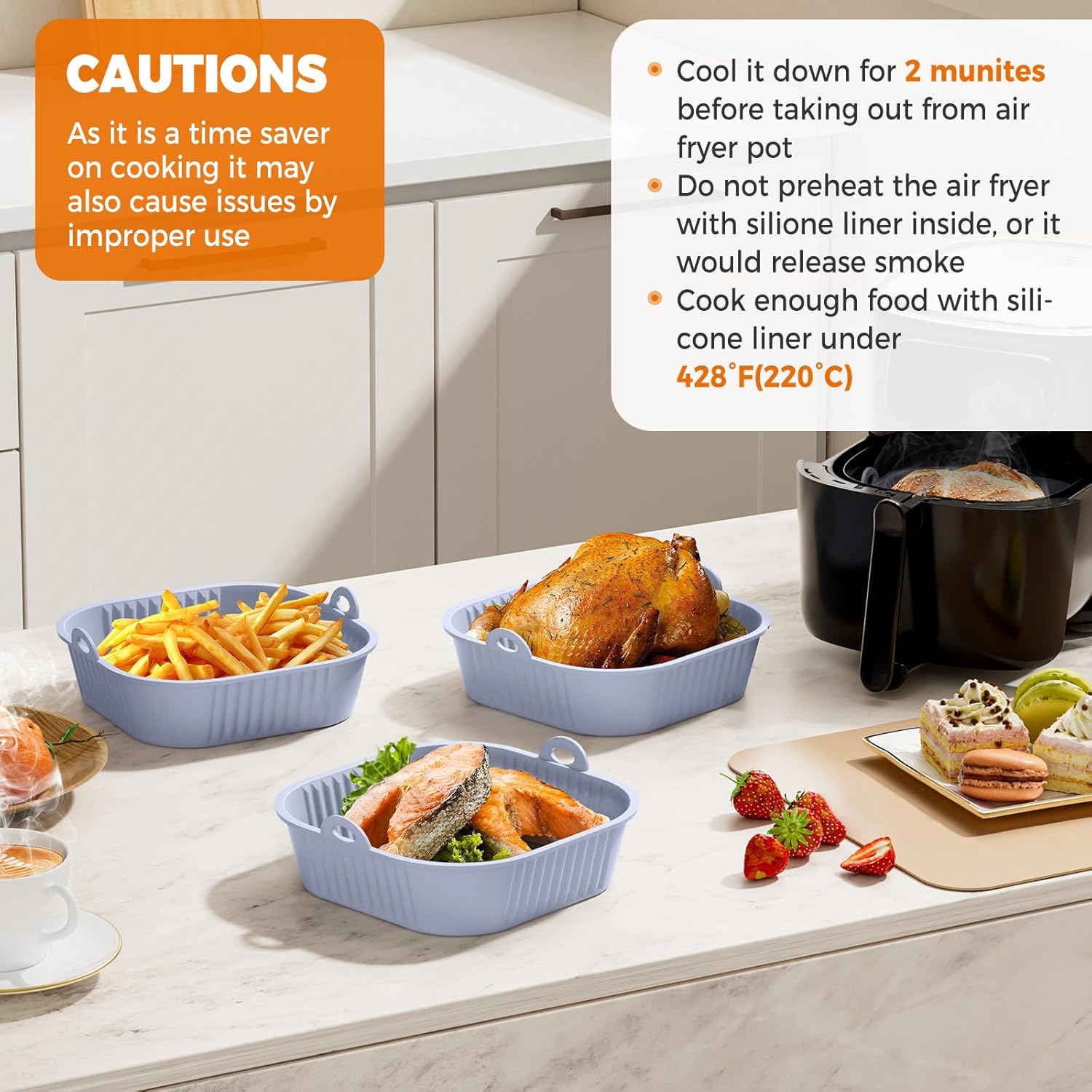 Diboniur - moules silicone Air Fryer 5-8L - 2 pièces réutilisables