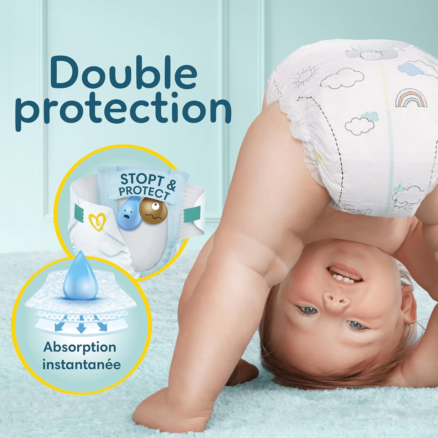 Pampers - Premium Protection taille 7, 128 couches, stop fuites, 15kg+