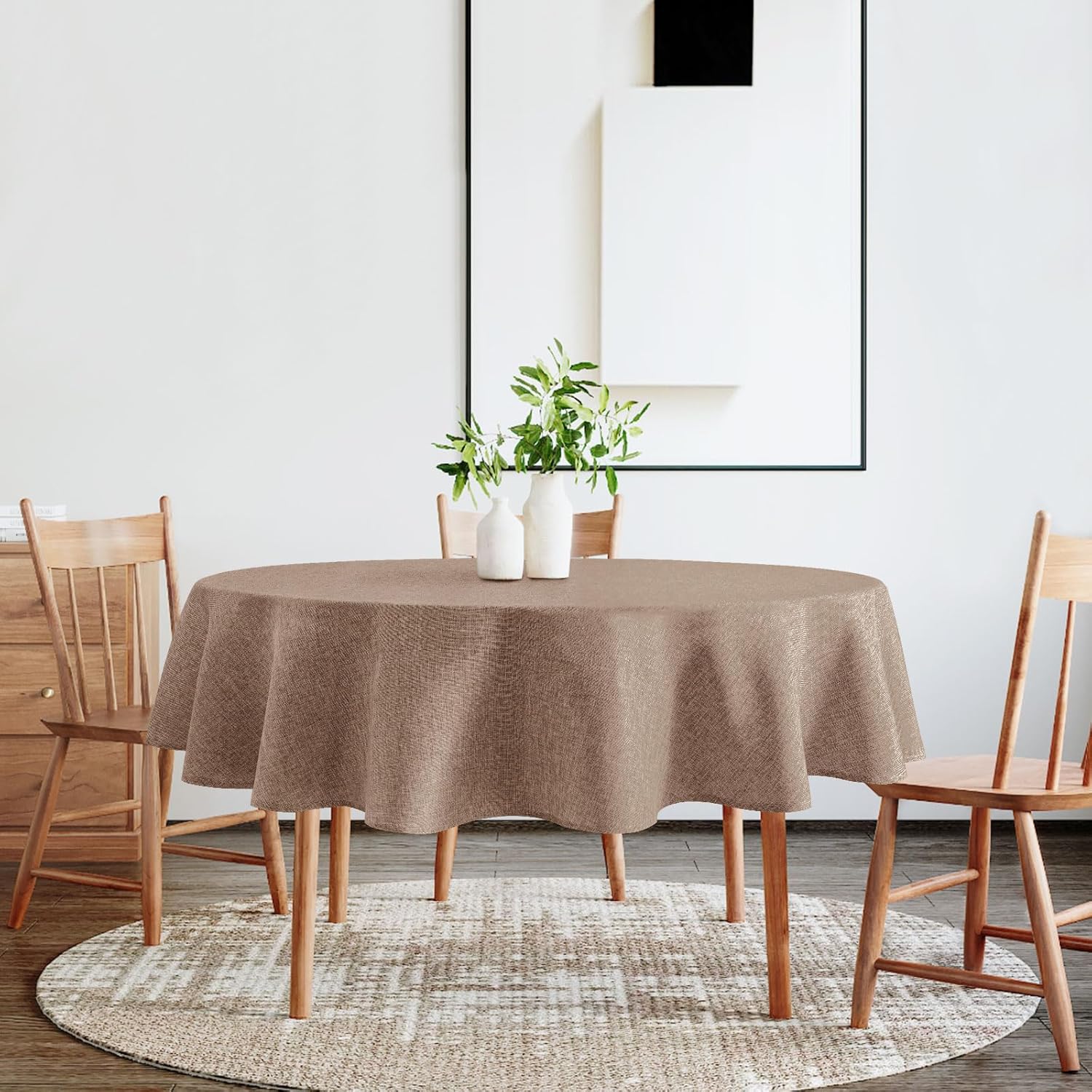 DWCN - nappe ronde effet lin lavable 180 cm, usage intérieur/extérieur