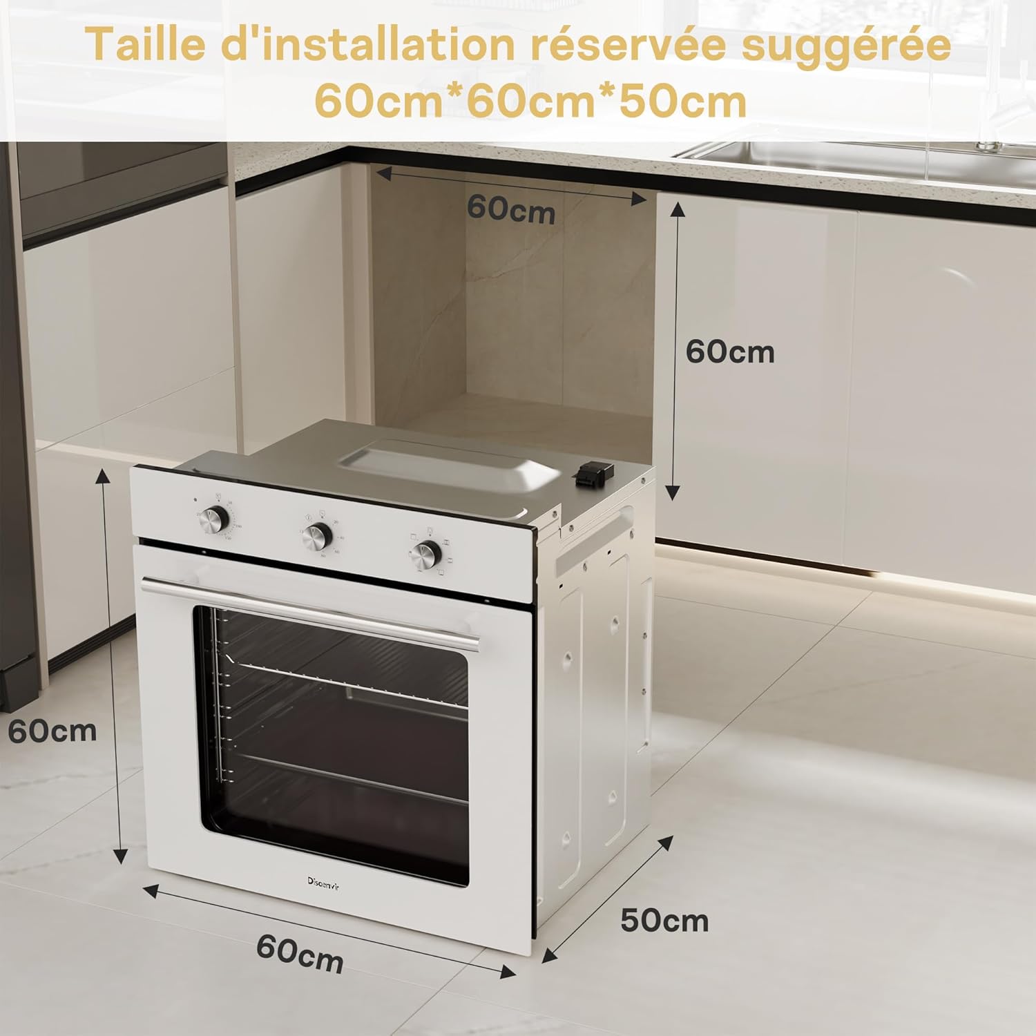 Fourneau intégré - 60 cm, 60L, 2,2kW, 6 fonctions, minuterie, grill