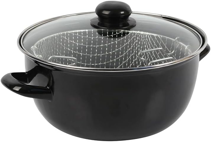 Crealys - Friteuse traditionnelle série 545413 - Ø26cm - acier émaillé, panier, couvercle verre, tous feux induction - 5