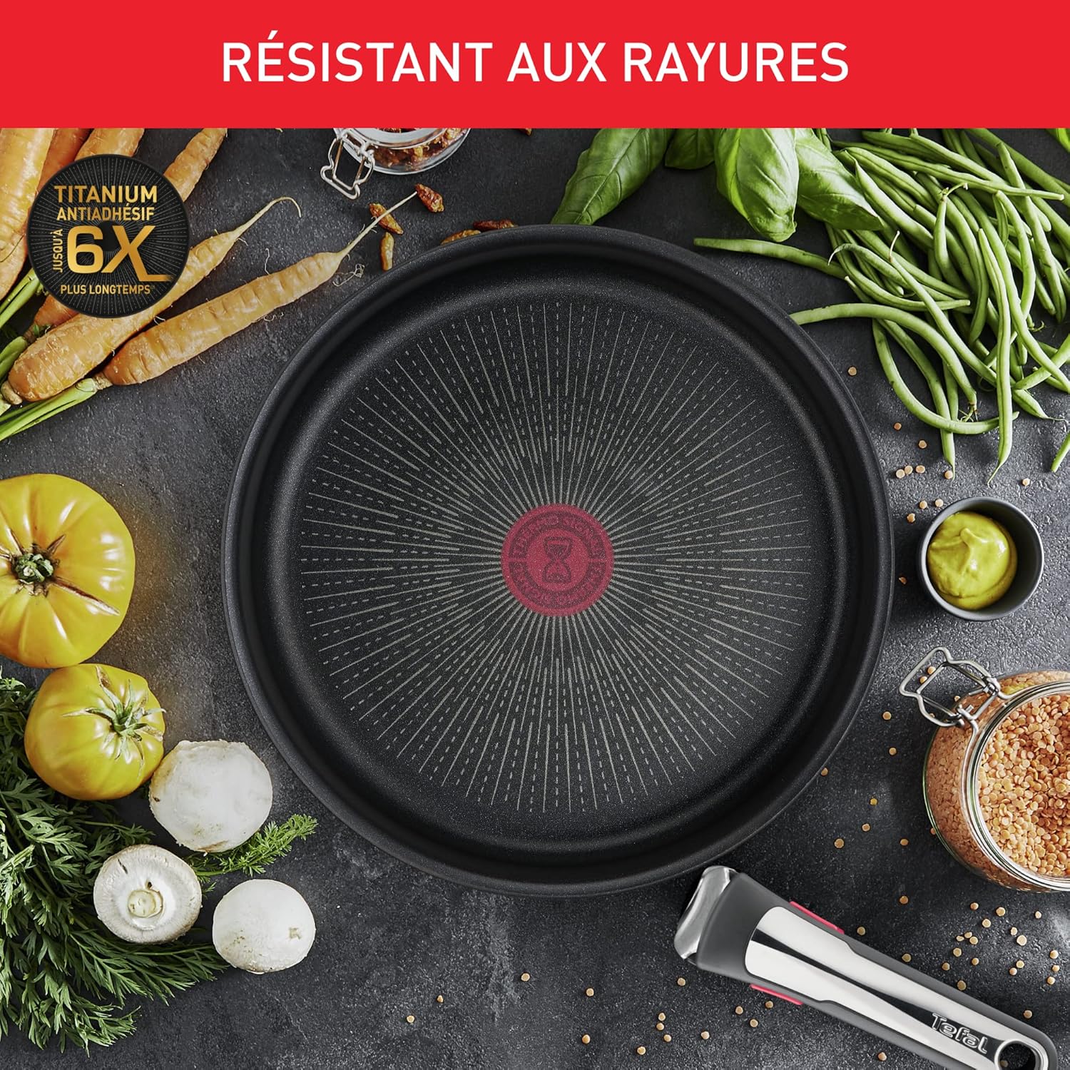 Tefal - Ingenio Eco Resist - 2 poêles, poignée amovible, induction, antiadhésif, empilable, L7679302