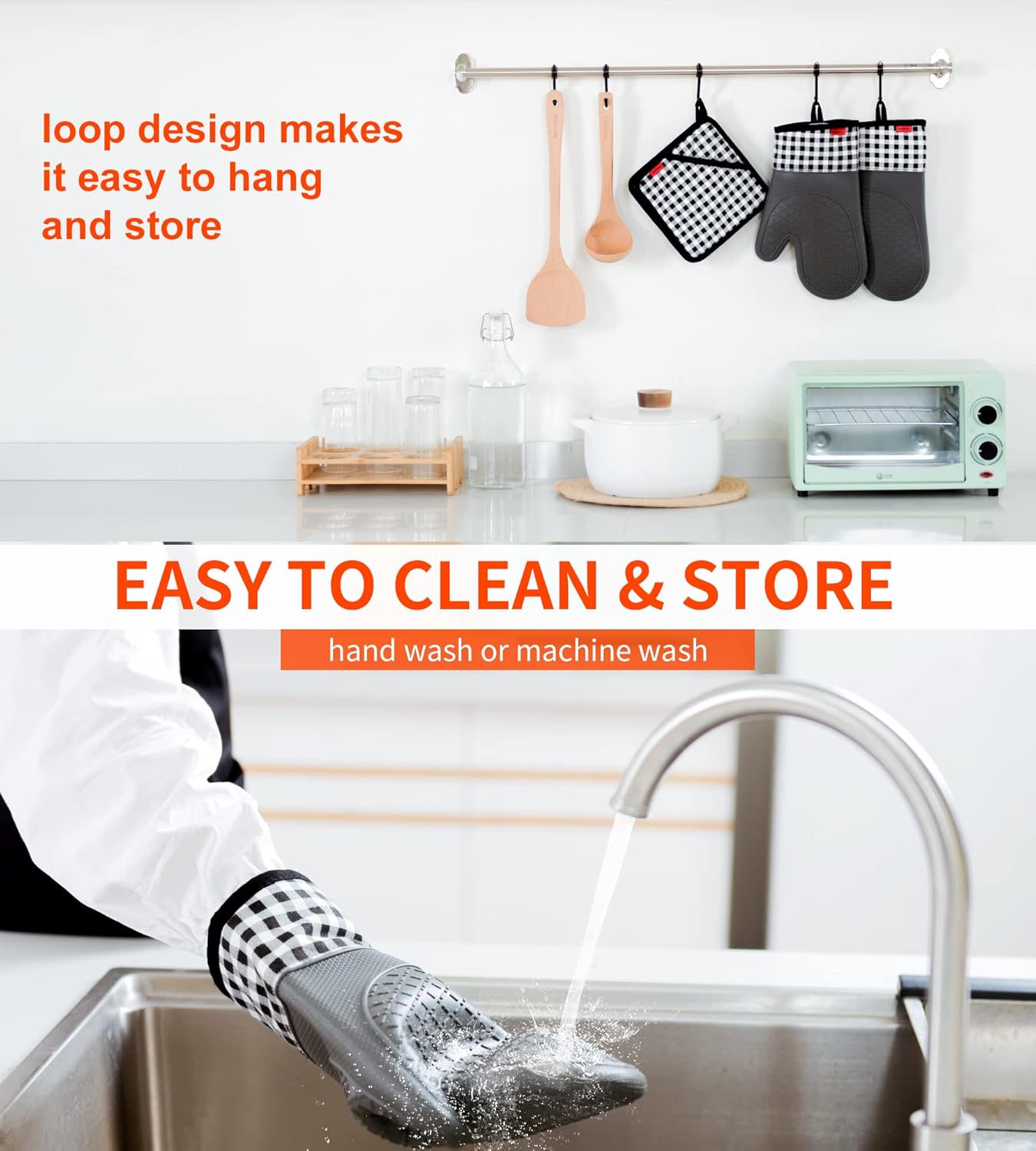 Ankway - Gants de cuisine silicone - taille unique - antidérapants et résistants à la chaleur