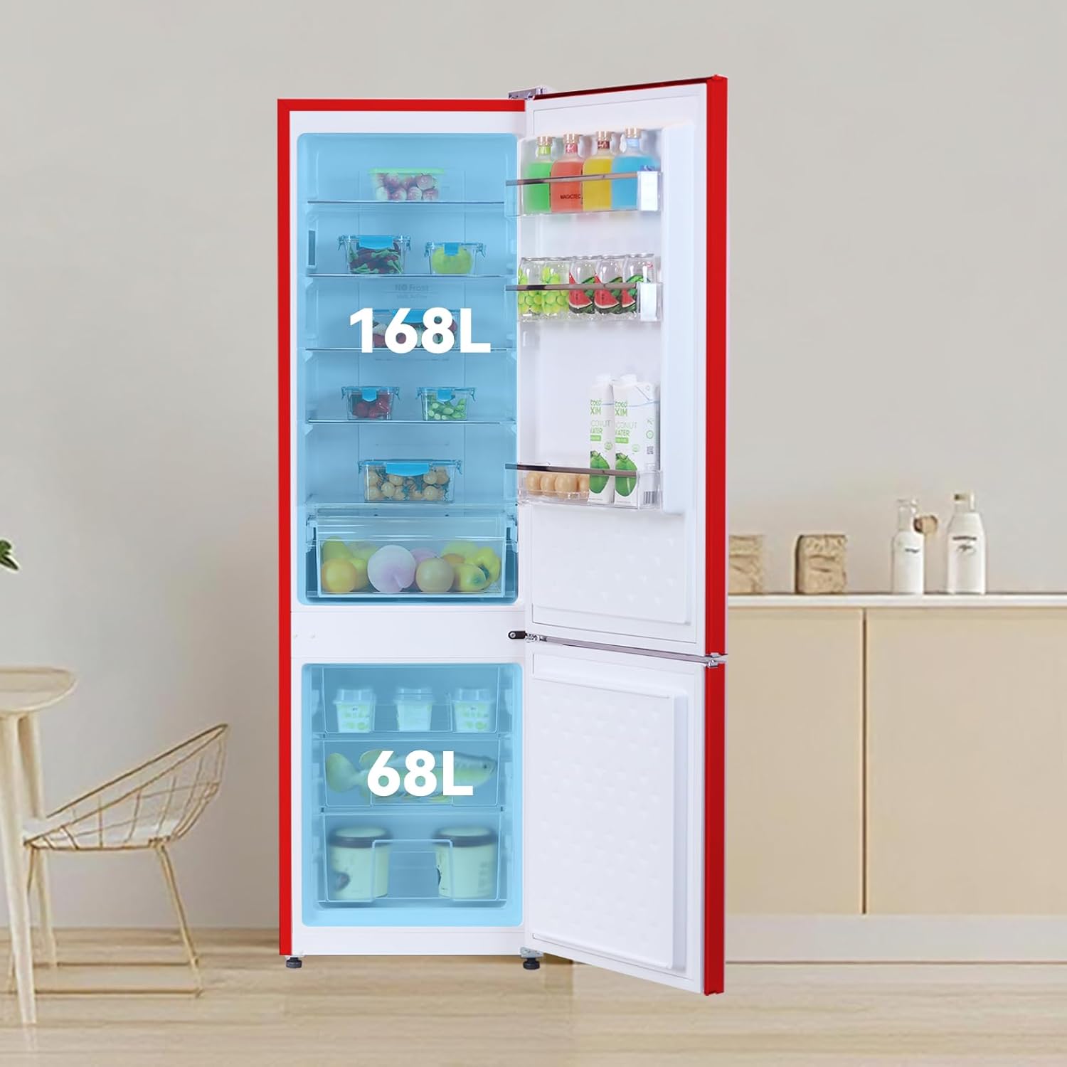 magictec - Frigo vintage rétro 179cm, 236L, No Frost, alarme porte