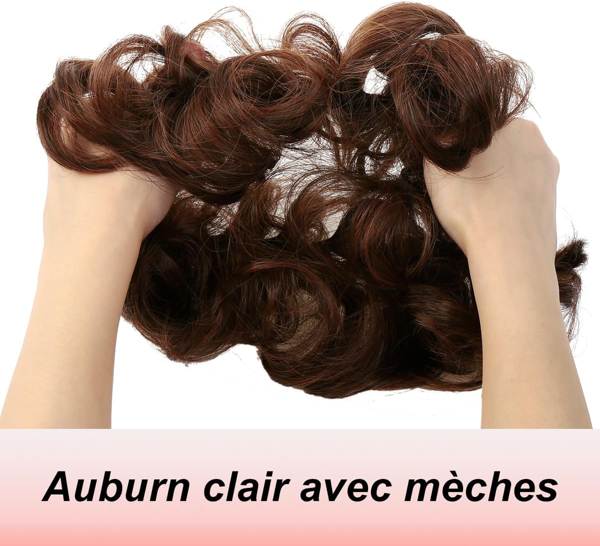 JJstar - Chignon Postiche volumineux bouclé - cheveux naturels - auburn clair avec mèches noires