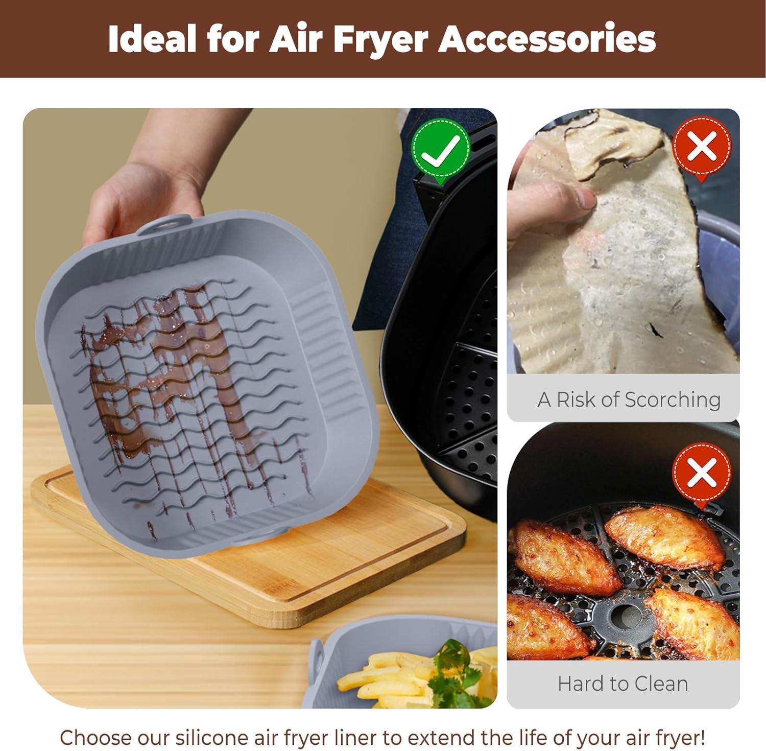 Diboniur - moule silicone pour air fryer - 21 cm - lot de 2, réutilisable, gris et noir